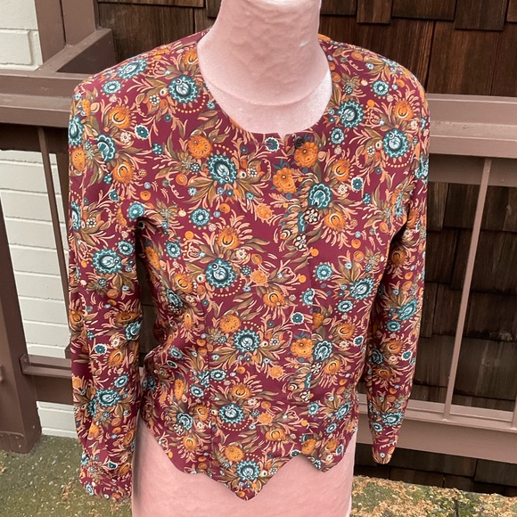 VTG Petite Sophisticate calico floral rayon long sleeve button down blouse, PS - Picture 3 of 14
